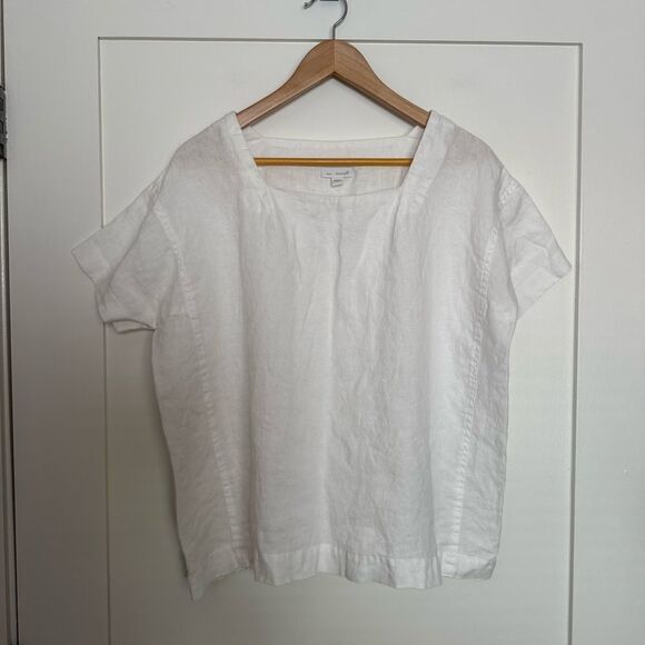 Pure J Jill Boxy Top Blouse Womens Sz L White Linen Short Sleeve Oversized Beach - Picture 1 of 10